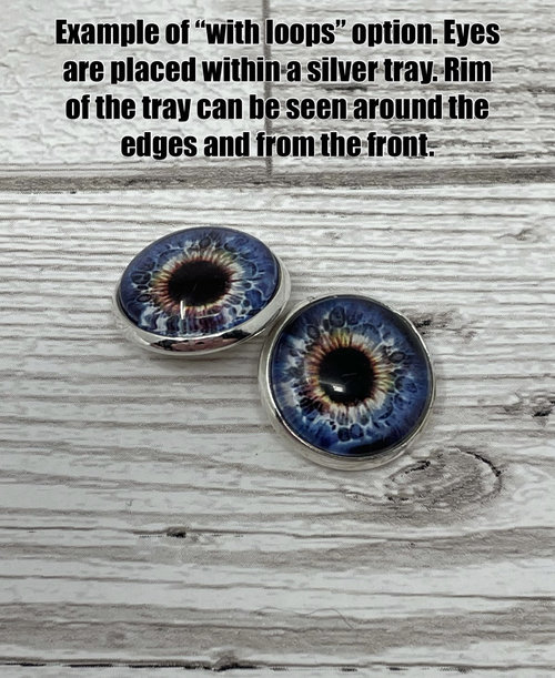 Pair of blue/pink glass eye cabochons in sizes 6mm to 40mm dragon eyes cat fox iris (179)