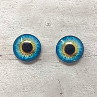 Pair of blue glass eye cabochons in sizes 6mm to 20mm realistic dragon eyes cat iris (327)