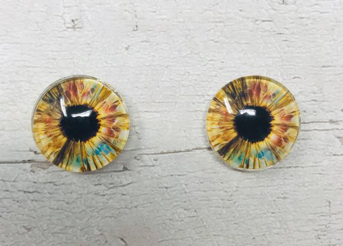 Pair of Yellow Glass eye cabochons in sizes 6mm to 40mm human eyes monster iris fairy fantasy creature animal eyes (093)