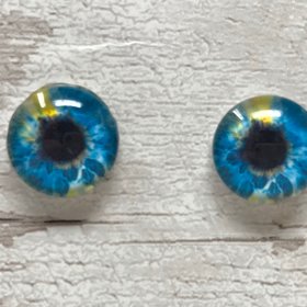 Blue and yellow glass eye cabochons in sizes 8mm to 40mm animal eyes human iris (124)