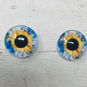 Blue and yellow Glass eye cabochons in sizes 6mm to 40mm human eyes monster iris fairy fantasy creature animal eyes (085)