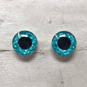 Pair of blue glass eye cabochons in sizes 6mm to 40mm dragon eyes cat fox iris (170)