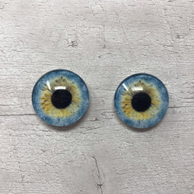 Pair of realistic blue glass eye cabochons in sizes 6mm to 20mm realistic dragon eyes cat iris (348)
