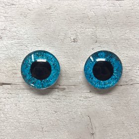 Pair of blue glass eye cabochons in sizes 6mm to 40mm dragon eyes cat fox iris (167)