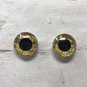 Pair of gold glass eye cabochons in sizes 6mm to 40mm dragon eyes cat fox iris (171)