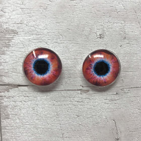 Pair of red glass eye cabochons in sizes 6mm to 20mm dragon eyes cat iris (369a)