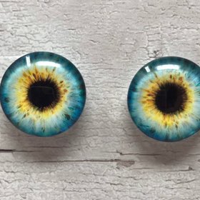 Blue and yellow glass eye cabochons in sizes 6mm to 40mm dragon eyes cat iris (360)