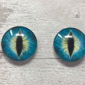 Blue and yellow glass eye cabochons in sizes 6mm to 40mm dragon eyes cat fox snake reptile lizard iris (047)